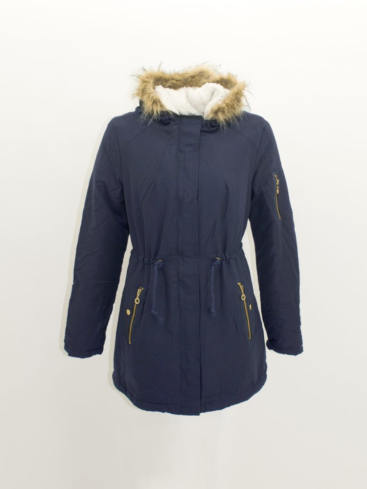 Loose Pink Print Pockets Cotton Filled Parka Winter QO012